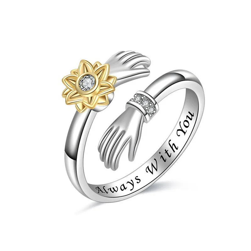 2026 New European and American Style Sunflower Ring for Women with Adjustable Palm Design, Fashionable and Clean New Style