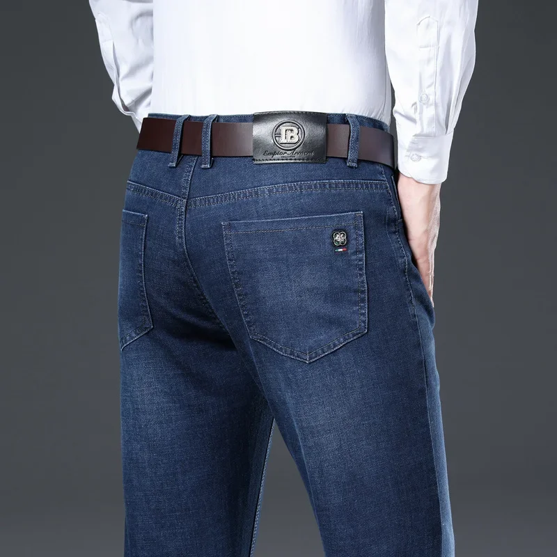 جديد رجال الأعمال الجينز فضفاضة تناسب مستقيم الساق عالية الخصر مطاطا السراويل الطويلة غير رسمية الخريف/الشتاء الموسم #2