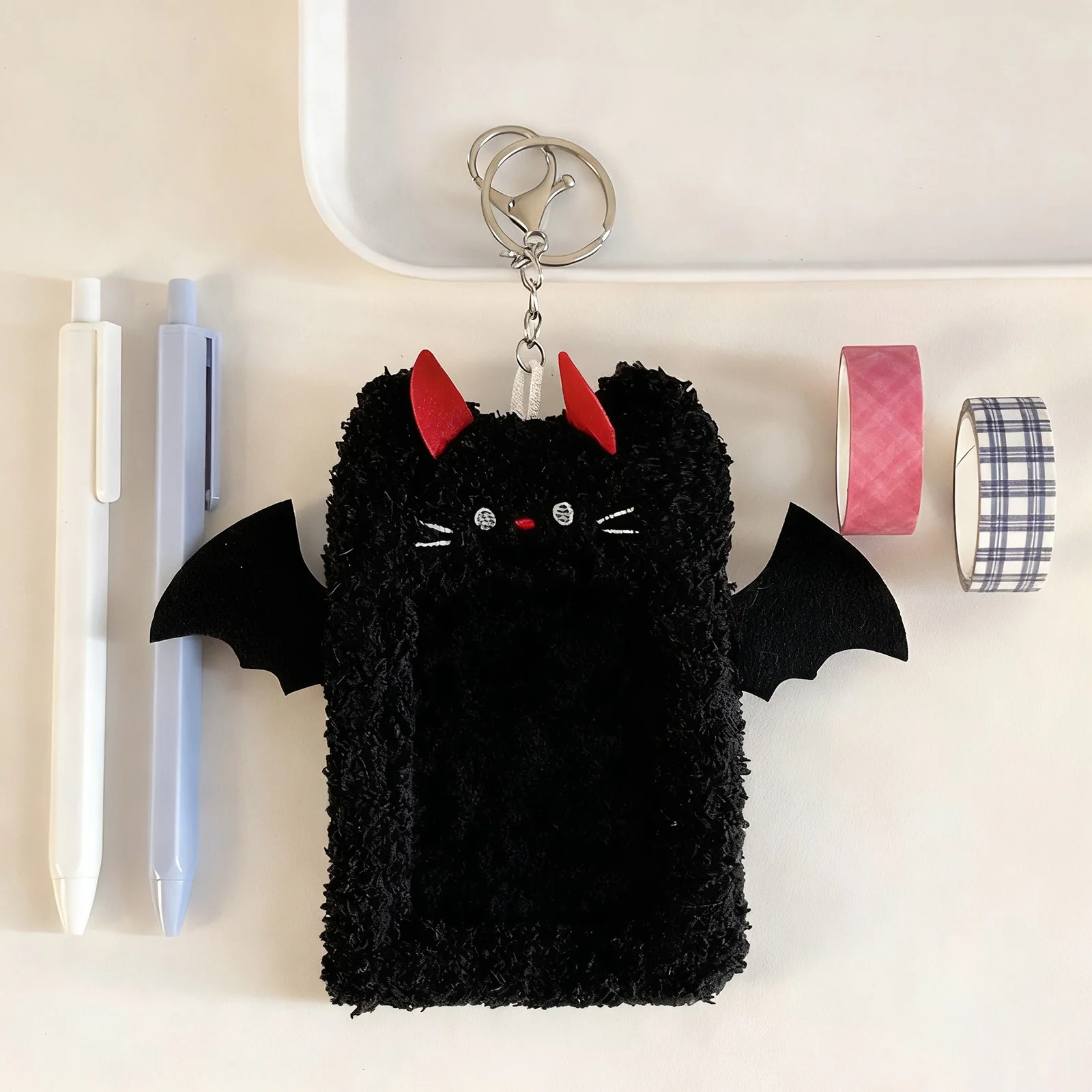 

Angel Puppy Devil Kitten 3 Inch Kpop Photocard Holder Kawaii Plush Id Card Photo Display Holder Bag Korean School Stationery