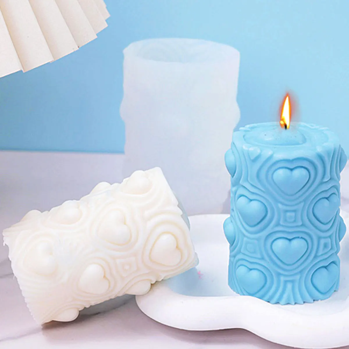 New Heart Geometry Cylinder Candle Silicone Mold DIY Love Column Soap Resin Crystal Mould Chocolate Decor Wedding Lover Gifts