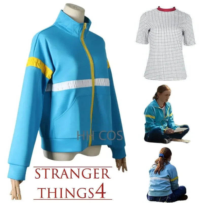 Max Mayfield Cosplay Costume Blue Sweater Plaid Shirt Eleven Lucas Hell Fire Club Uniform for Women