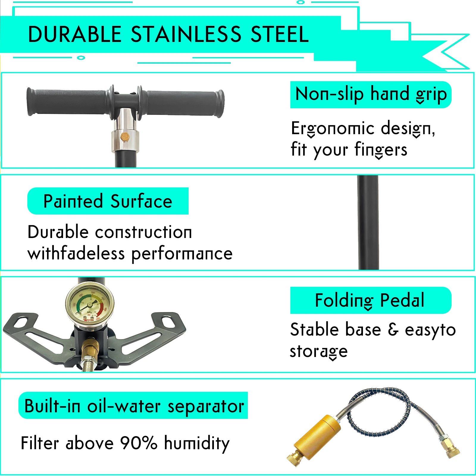 تخصيص NUOGE 4 المرحلة 30mpa 4500Psi PCP مضخة يدوية ارتفاع ضغط تعمل HPA خزان الصيد سيارة دراجة #4