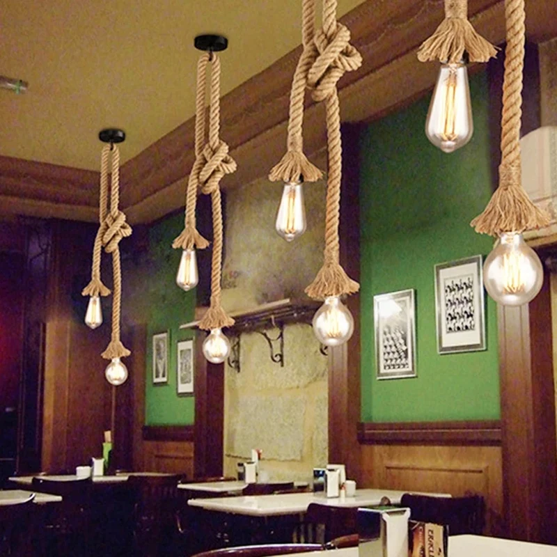 

Подвесные светильники AUAU-Retro из джутовой веревки в индустриальном стиле лофт, винтажные длинные ротанговые лампы с LED-лампочками