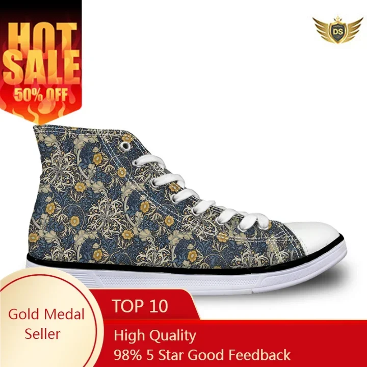 William Morris Pimpernel Print Flat Vulcanize Shoes Flower Design Sneaker For Women Canvas Shoes Autumn Footwear Zapatos