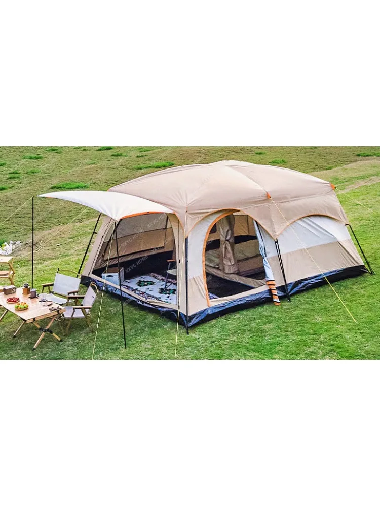 Outdoor Camping Oversized Tent Two Bedrooms and One Living Room Rainproof Silver Pastebrushing Lobby Outdoor Tent