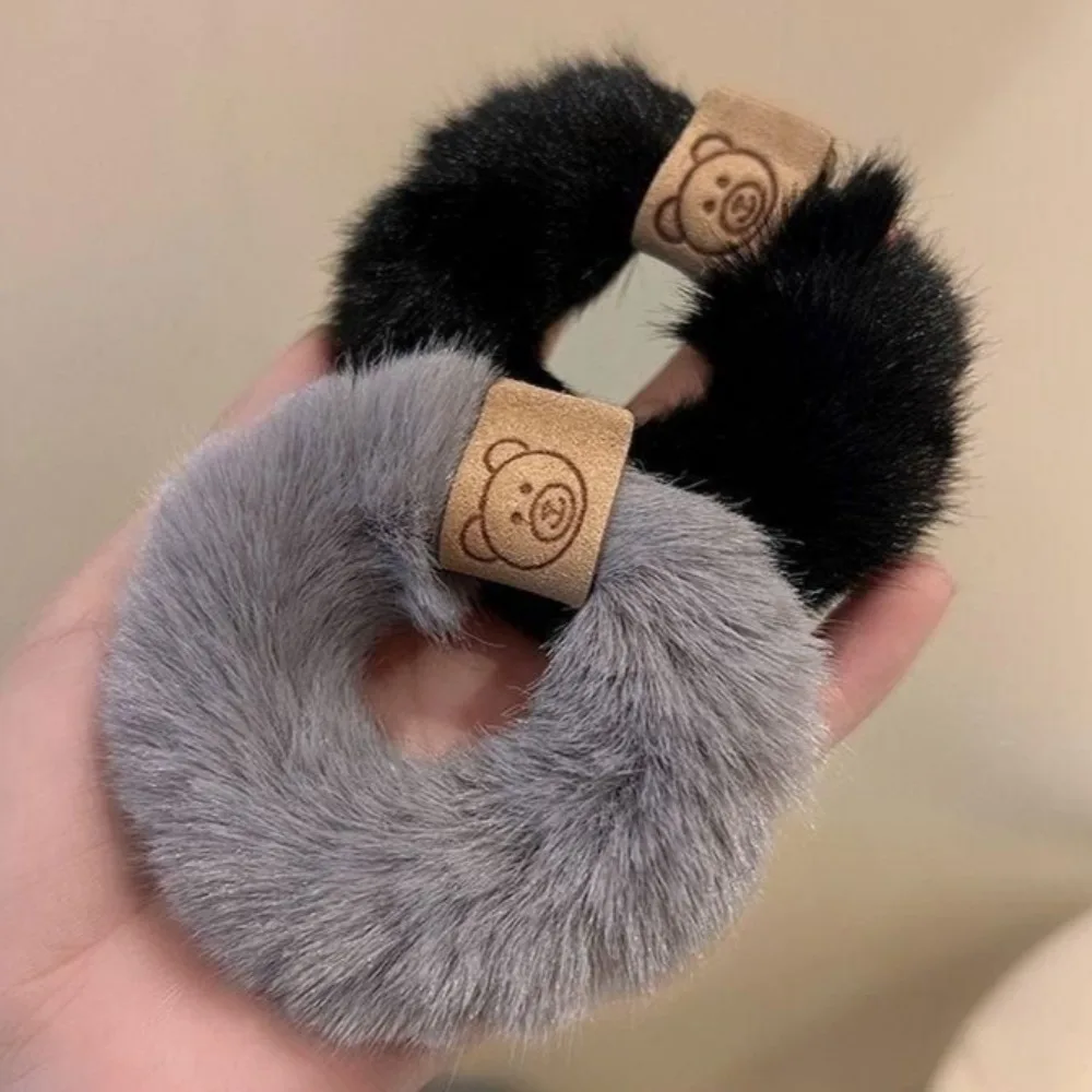 Korean Autumn Winter Plush Patch Bear Towel Ring Hair Tie Korean Style Hair Accessories Headband Thick High Elastic Hair Rope