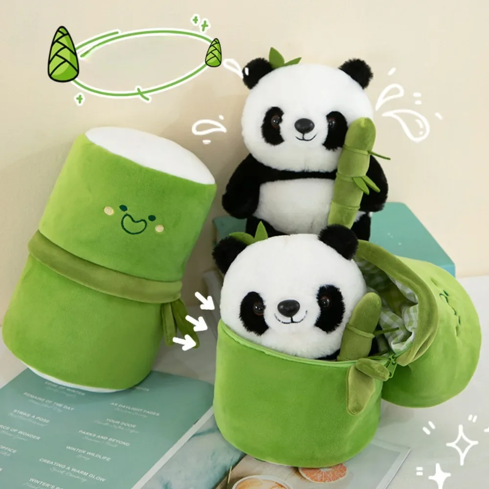 

Kawaii Bamboo Tube Panda Set Plush Toy Cute Plushies Stuffed Animal Bear Doll Reversible Design Children's Birthday Gift