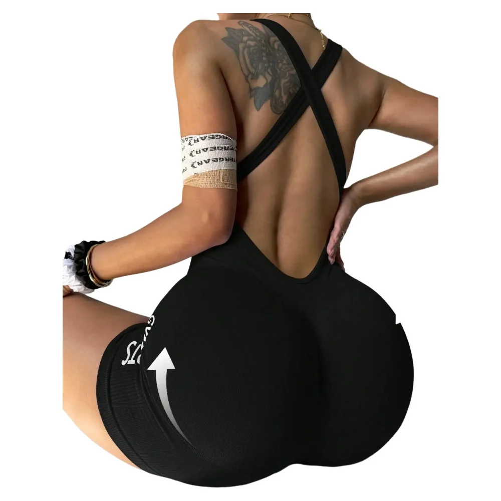 AliExpress NONE 【Fitness & Sports】Yoga Pilates Cycling Running Specialized Black Fitted Sportswear Women's Backless Fitness Top + High-Waisted S
