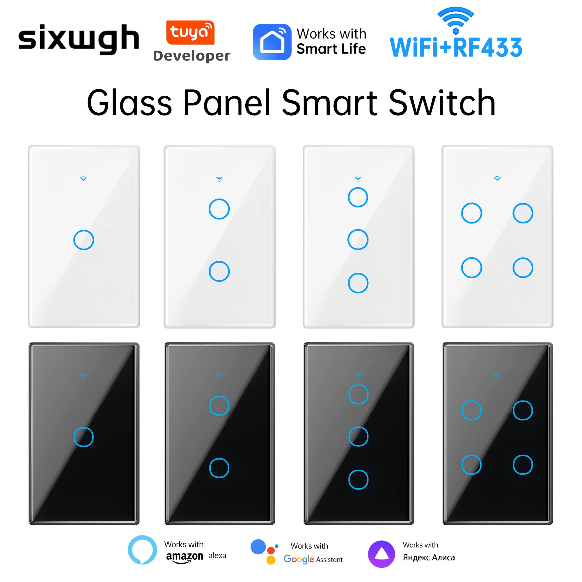

Умный сенсорный настенный переключатель Tuya WiFi Zero Fire, универсальный, совместимый с комбинацией Alexa и Google Home 1/2/3/4