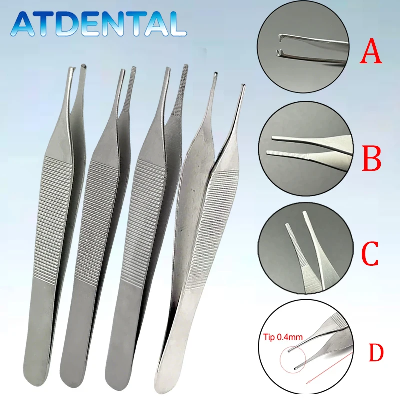 

4PCS Dental Dressing Forceps, Stainless Steel Tissue Tweezer Tool for Dentist Extraction