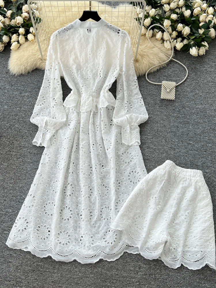 

Faionable Heavyweight Hollow Embroidery круглые Ne Long Sve на одной пуговице Dr Женские брюки для внутренней одежды из двух частей...