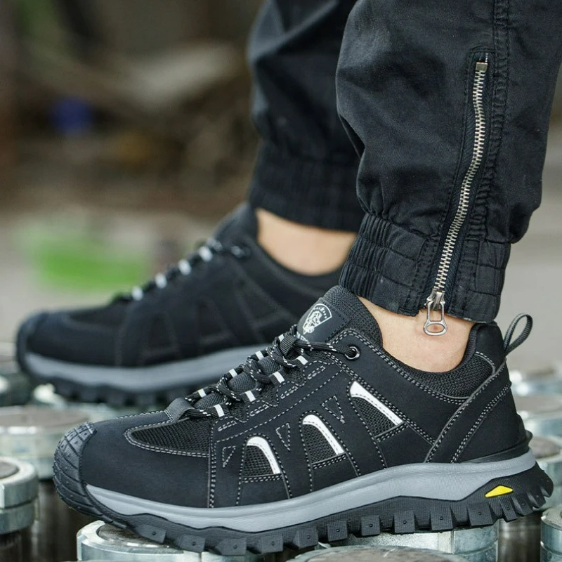 Men's Safety Boots Work Protective Shoes Anti-smash Anti-puncture Men Boots Outdoor Sneakers Non-slip Lace-up Steel Toe Shoes image 4
