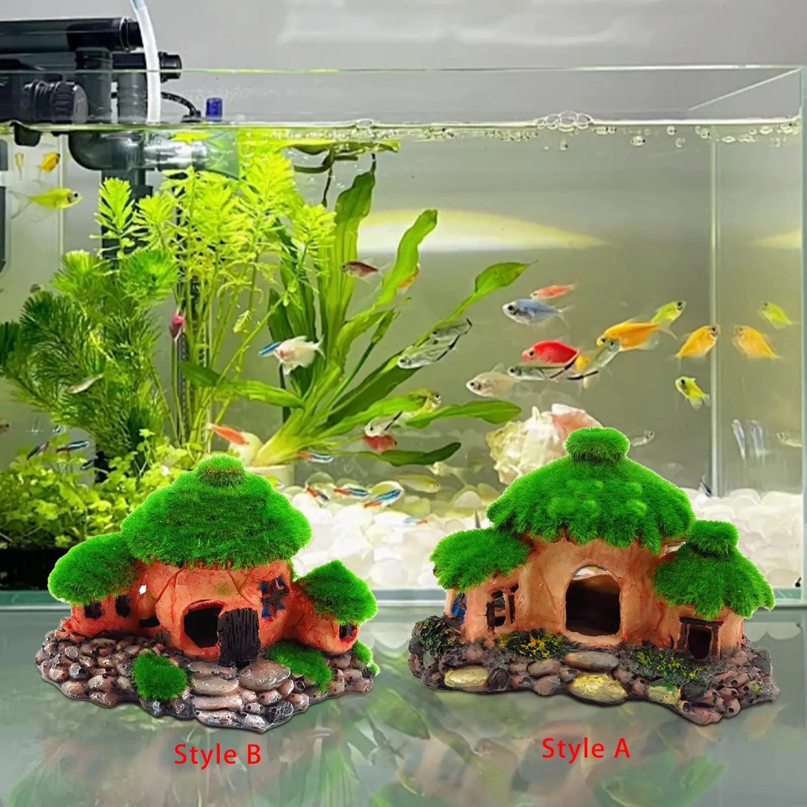 Aquarium Decorated Aquatic Plant Shelter Fish Tank Ornament Moss House Decor for Aquarium Landscaping Aquascaping Climbing