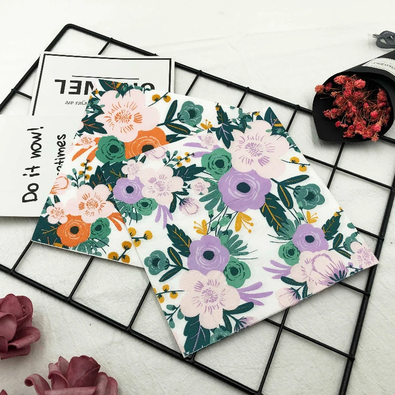 10/20pcs/Bag Flower Printed Paper Napkin Birthday Wedding Party Table Setting Paper Cafe Mouth Cloth Colourful Paper Placemat