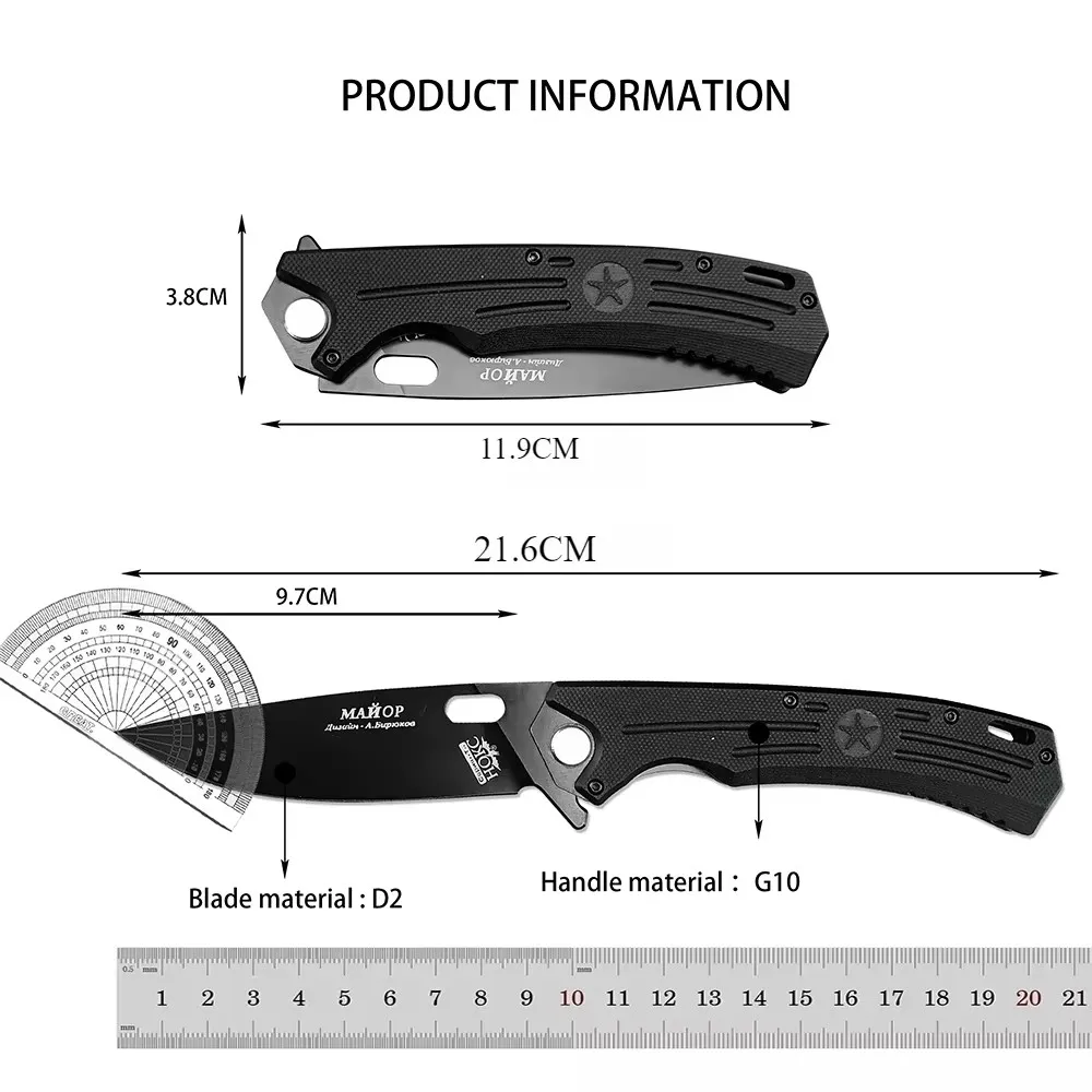 HOKC Folding Knife G10 handle hunting knife, Field survival knife, Travel knife, Emergency defense Outdoor Defense Tactica