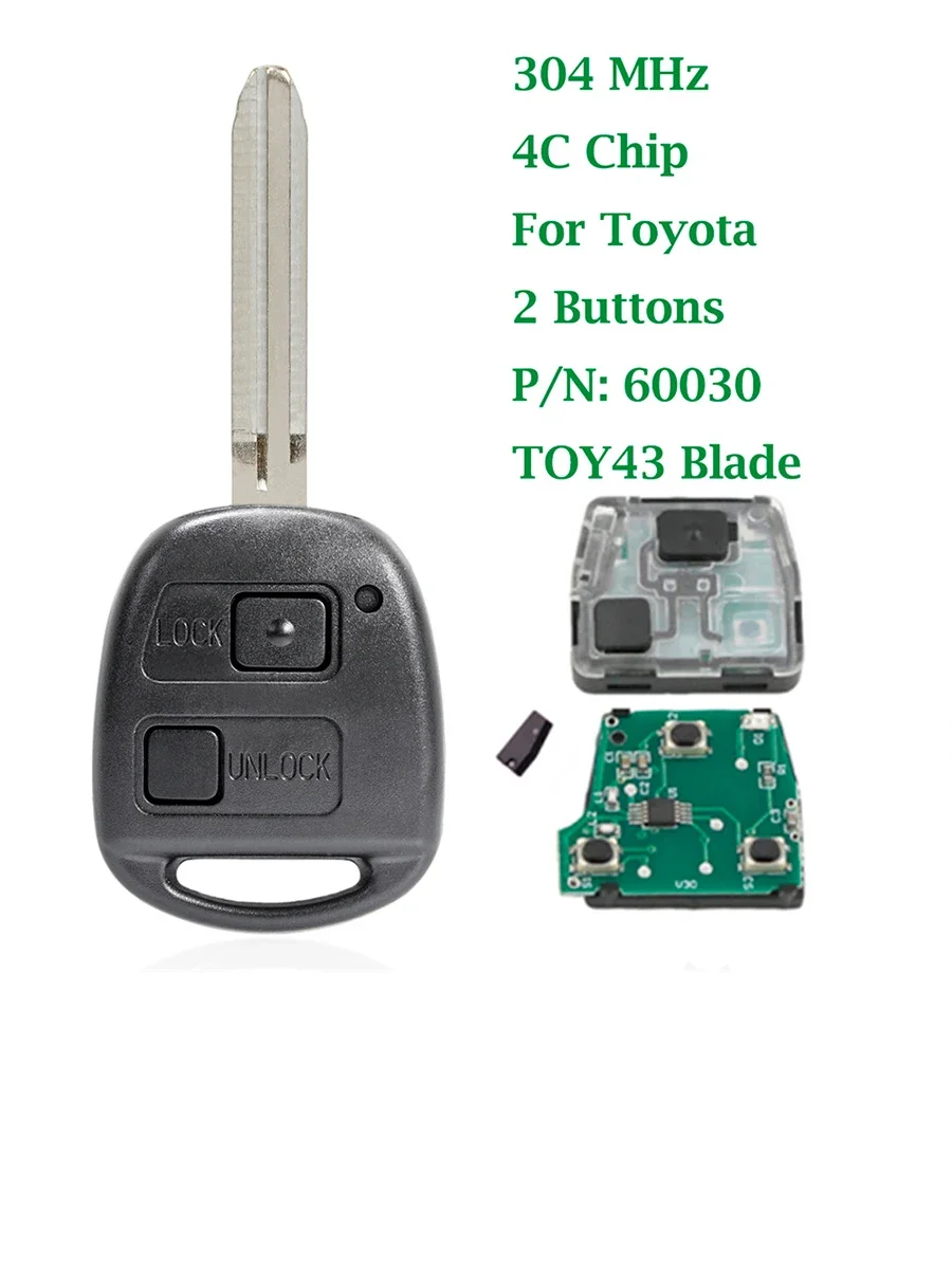 Remote Car Key with ID67/ID68/4C Chip For Toyota Camry Land Cruser 120 Prado 2/3 Buttons 315MHz 433MHz TOY43 Keys2027