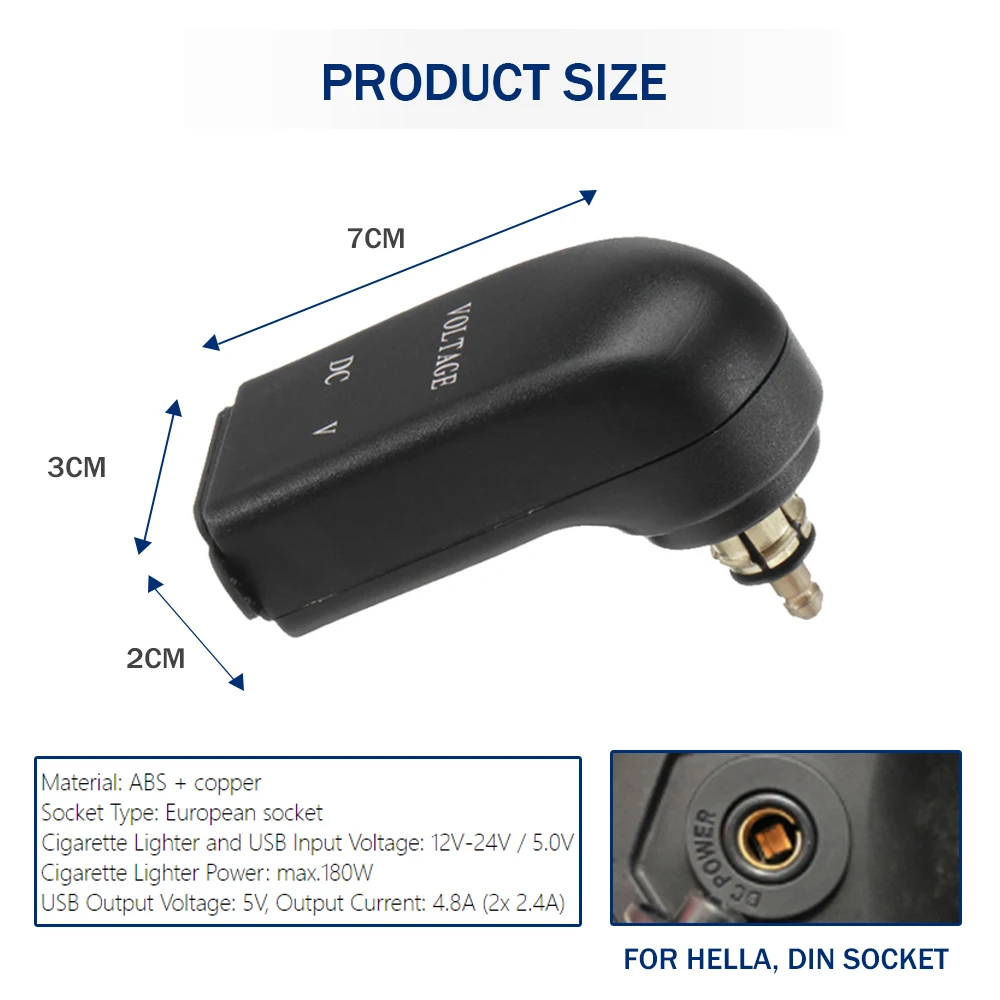 Hella-enchufe DIN para motocicleta, Cargador USB Dual, adaptador de corriente para BMW K1200S, S1000XR, G650GS, Tiger 800, XC, XCX, XCA, Explorer