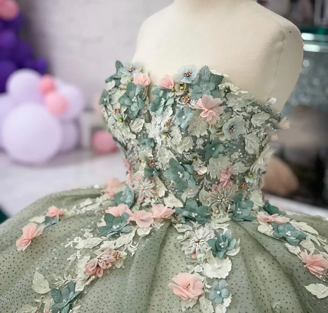 Lorencia-vestidos de Quinceañera de princesa, vestido de baile de quinceañera con cuentas de flores 3D, tul de encaje hinchado, dulce 15 16, YQD40, 2023