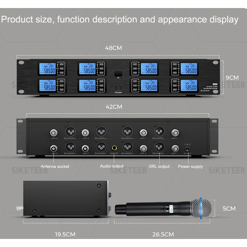 Sistema microfonico wireless UHF professionale, microfono lavalier portatile, chiesa, matrimonio, microfono da palco wireless