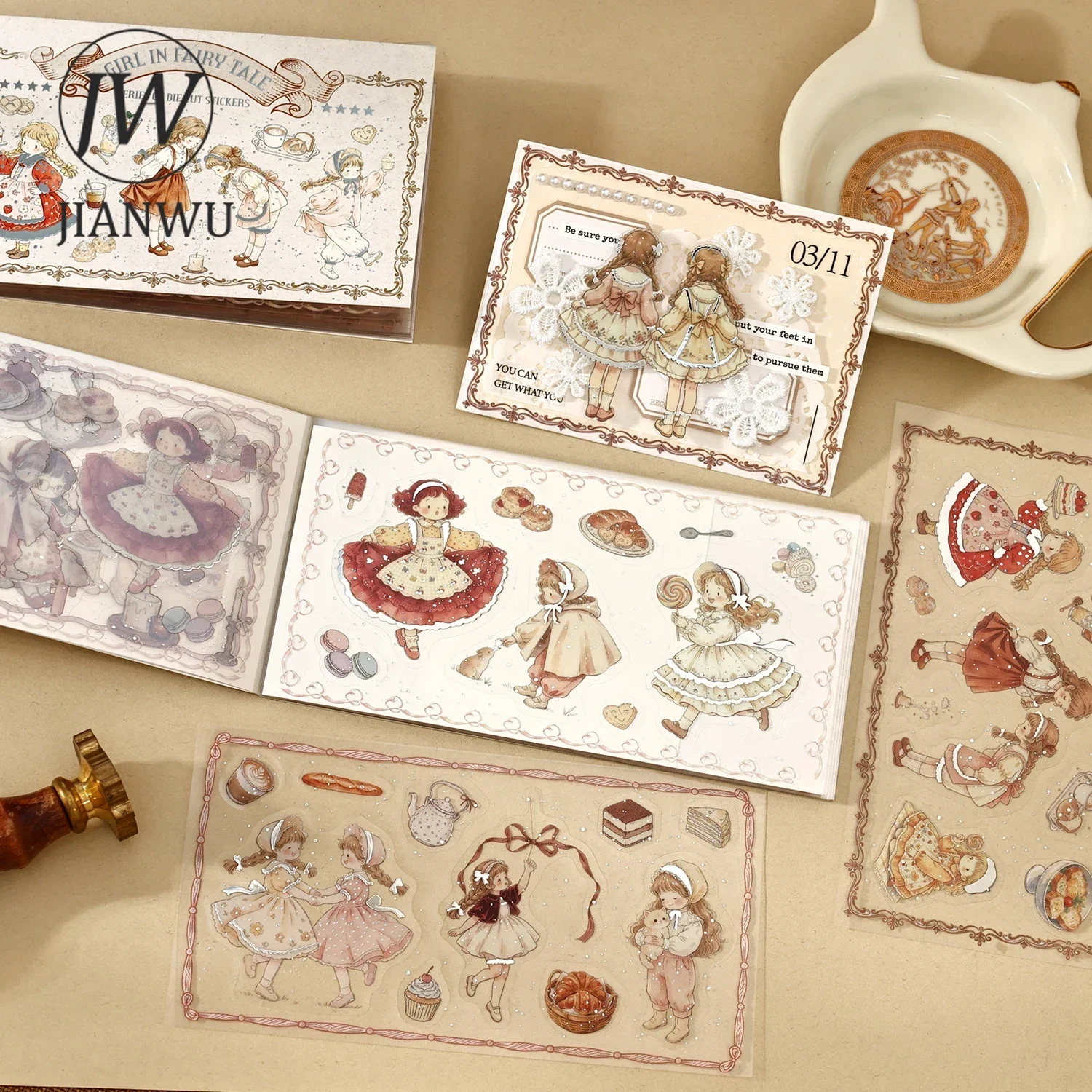 JIANWU Cute Fairy Tale Girl Character Landscape Material Collage Scrapbooking PET Sticker Book Creative DIY Journal Stationery - view 2