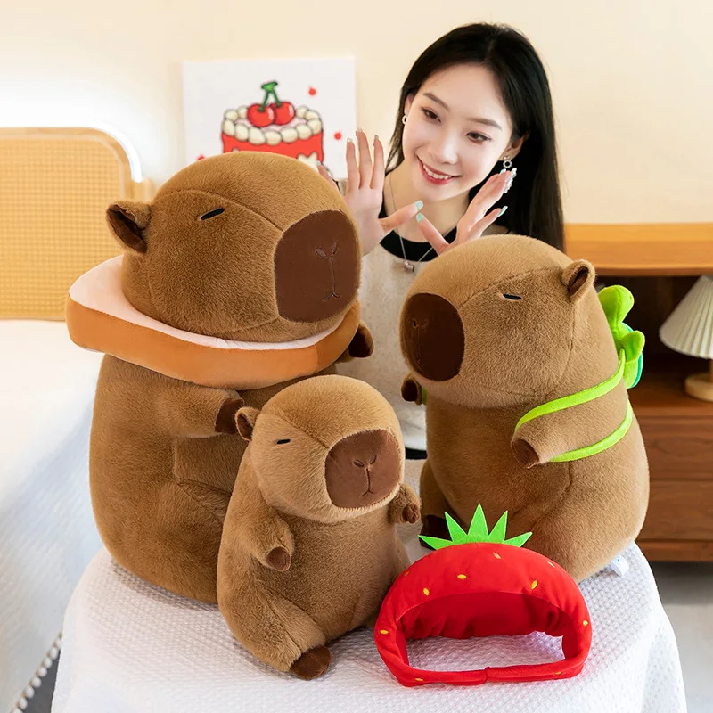 Hot Cute Capybara Plush Toy Multiple Styles Soft Stuffed Animal Doll with Turtle Toast Strawberry Kids Birthday Gift Home Decor