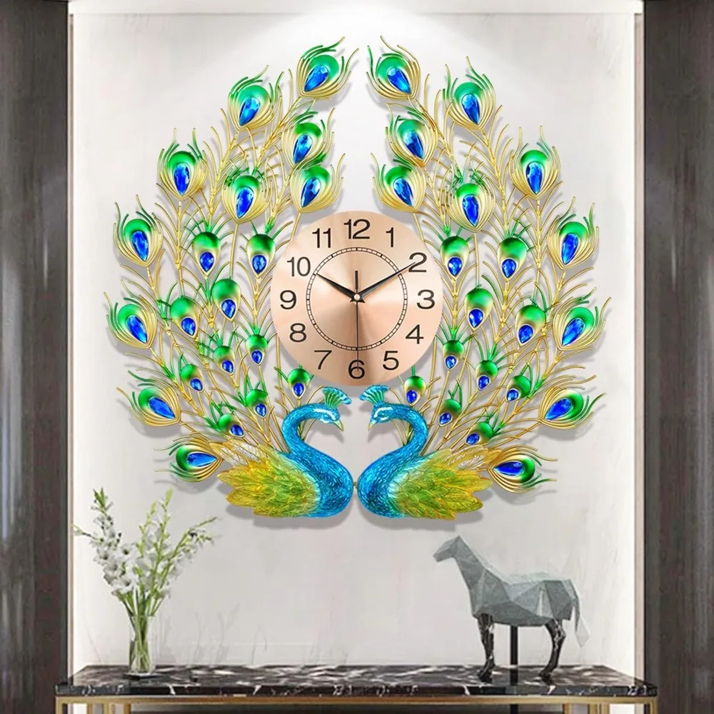 

Silent and Non Ticking Wall Clock, 3D Creative Luxury Decoration Wall Clock Peacock Clock Mid Century Large Wall Clock