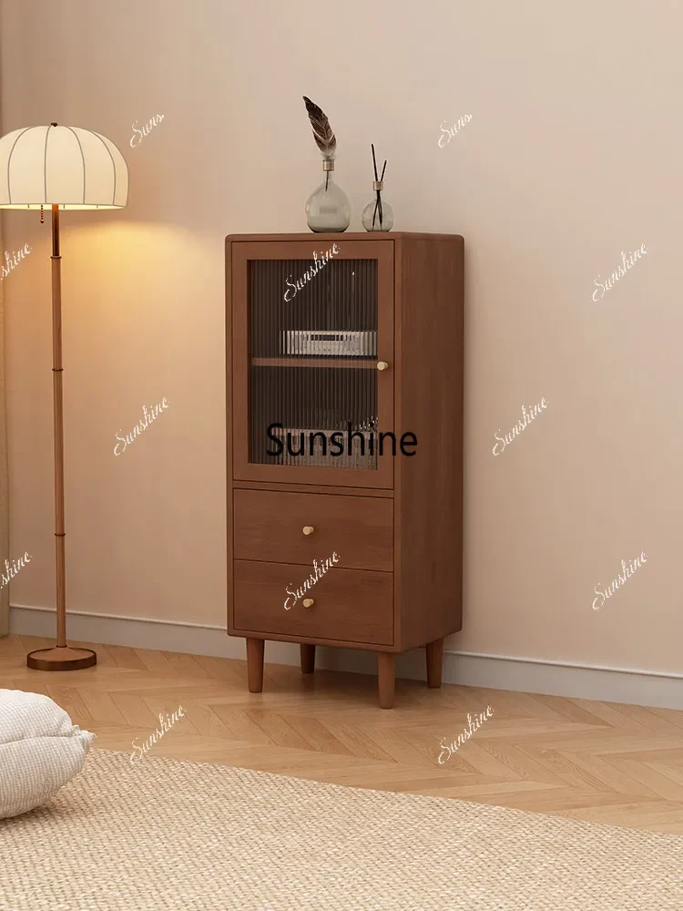 Living room solid wood vertical cabinet with glass door light luxury dust-proof figure display cabinetTJ