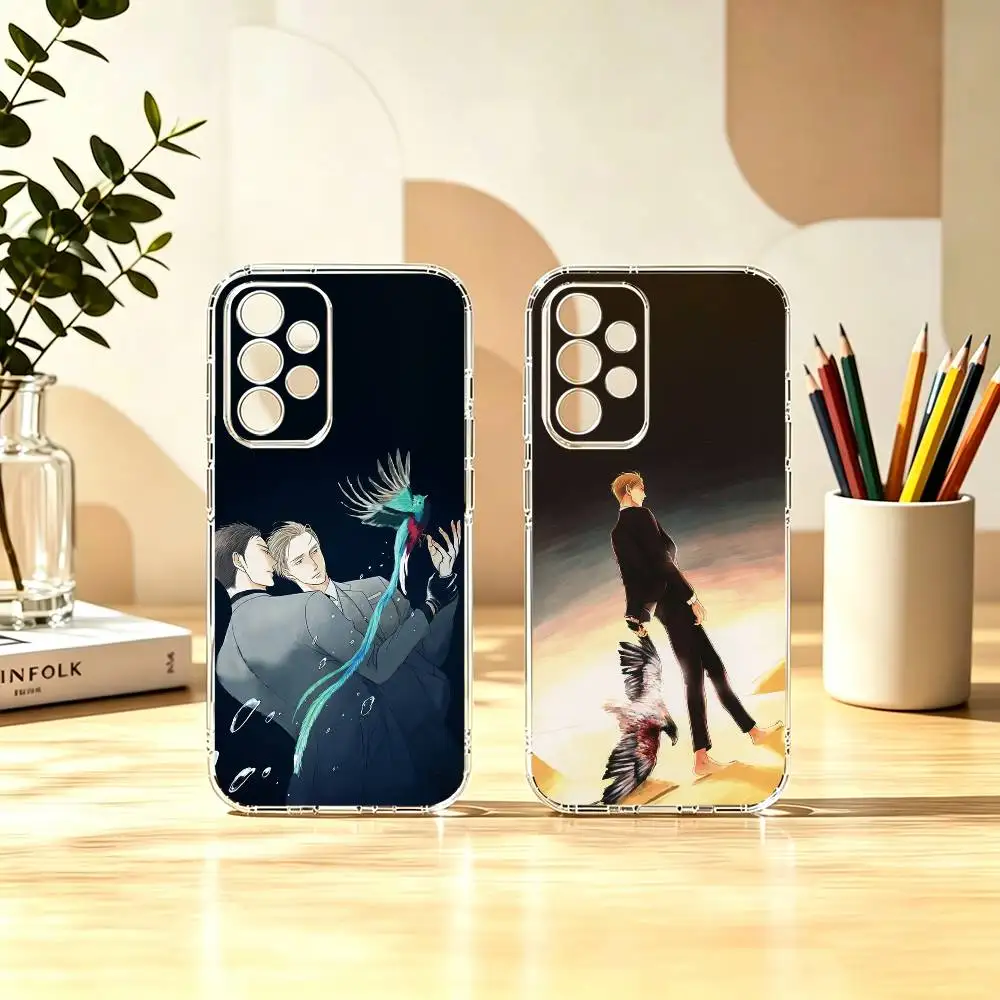 Twittering Birds Never Fly BL Dark Romance Painted Phone Case Transparent TPU For Samsung S22,23,24,25,21,10,9,Ultra,Plus