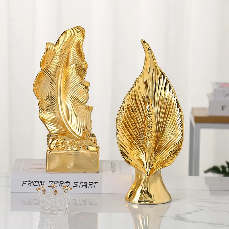 GY European-Style Golden Leaf Decoration Wine Cabinet Ceramic Decoration Office Partition Antique Shelf Table Decorations