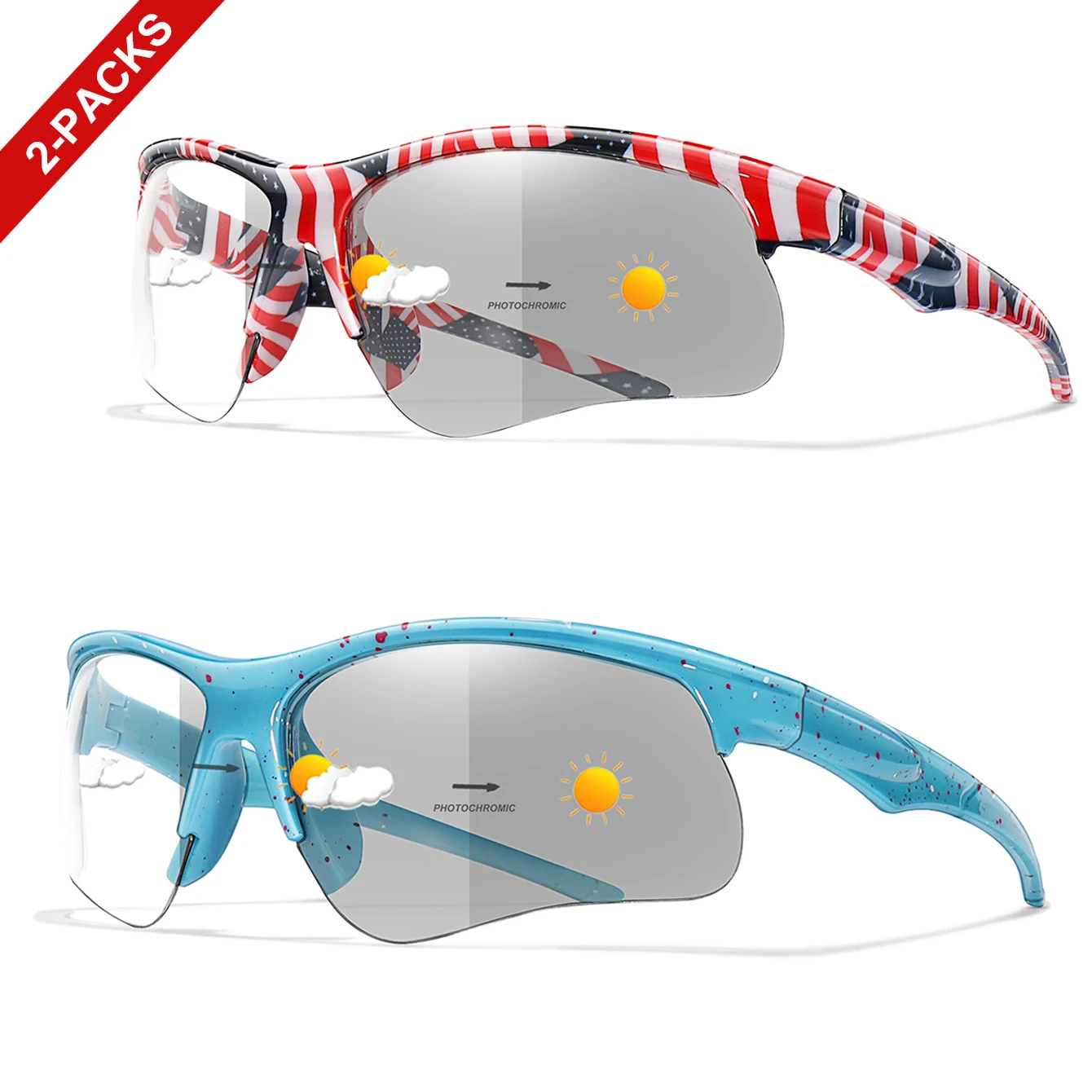 2 Packs LOISRUBY Photochromic Fishing Sunglasses for Men Women Outdoor Driving Fishing Running Cycling Eyewear Windproof Glasses - view 5