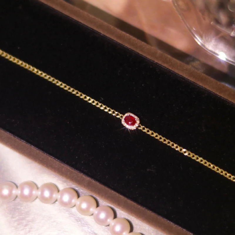 Silver inlaid faceted red gemstone bracelet for women retro classic charm bangles minimalist design engagement Jewelry gift