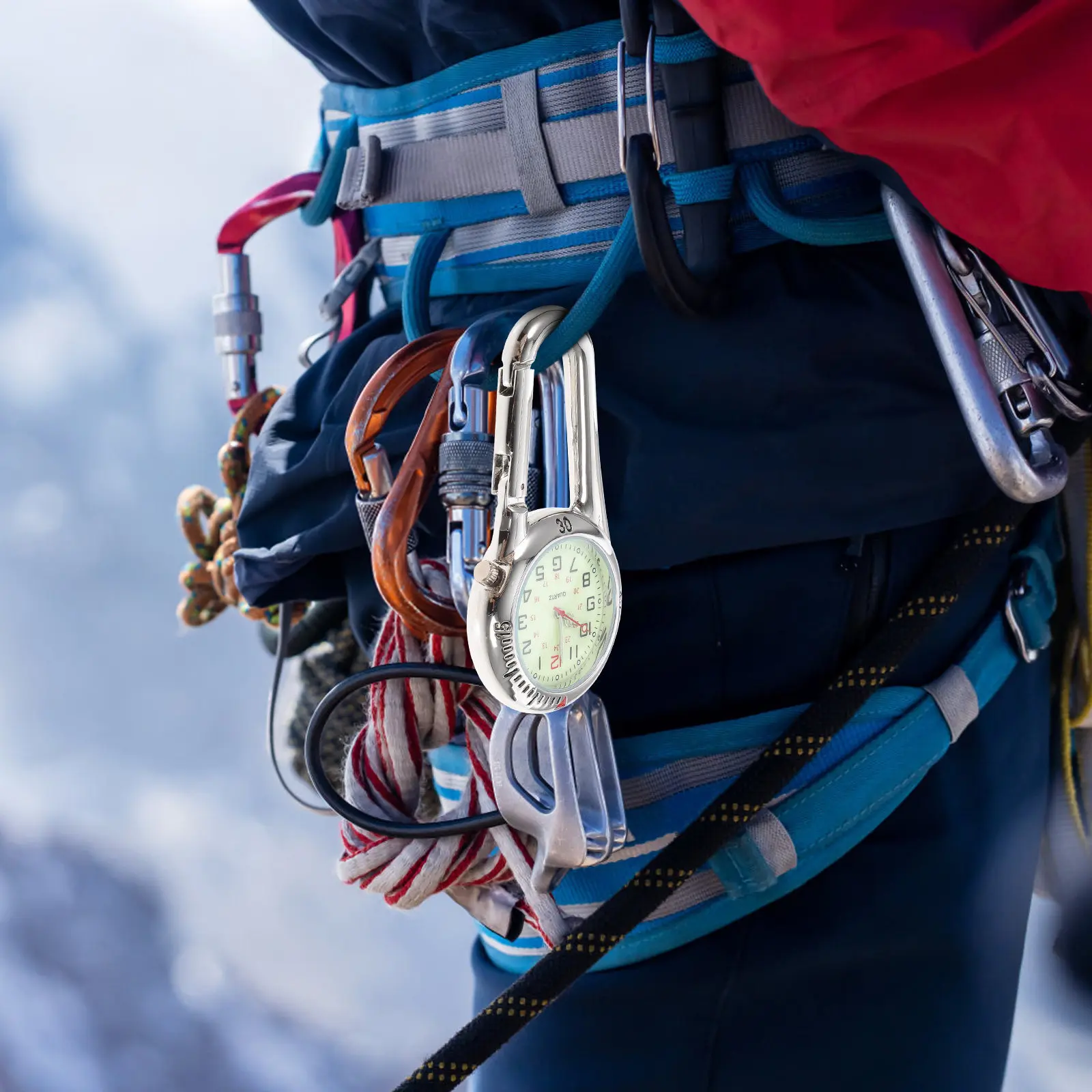 Fluorescent Dial Clip-on Quartz Watch Black White Dial Multifunctional Mountaineering Buckle for Belt Backpack Nurses Doctors