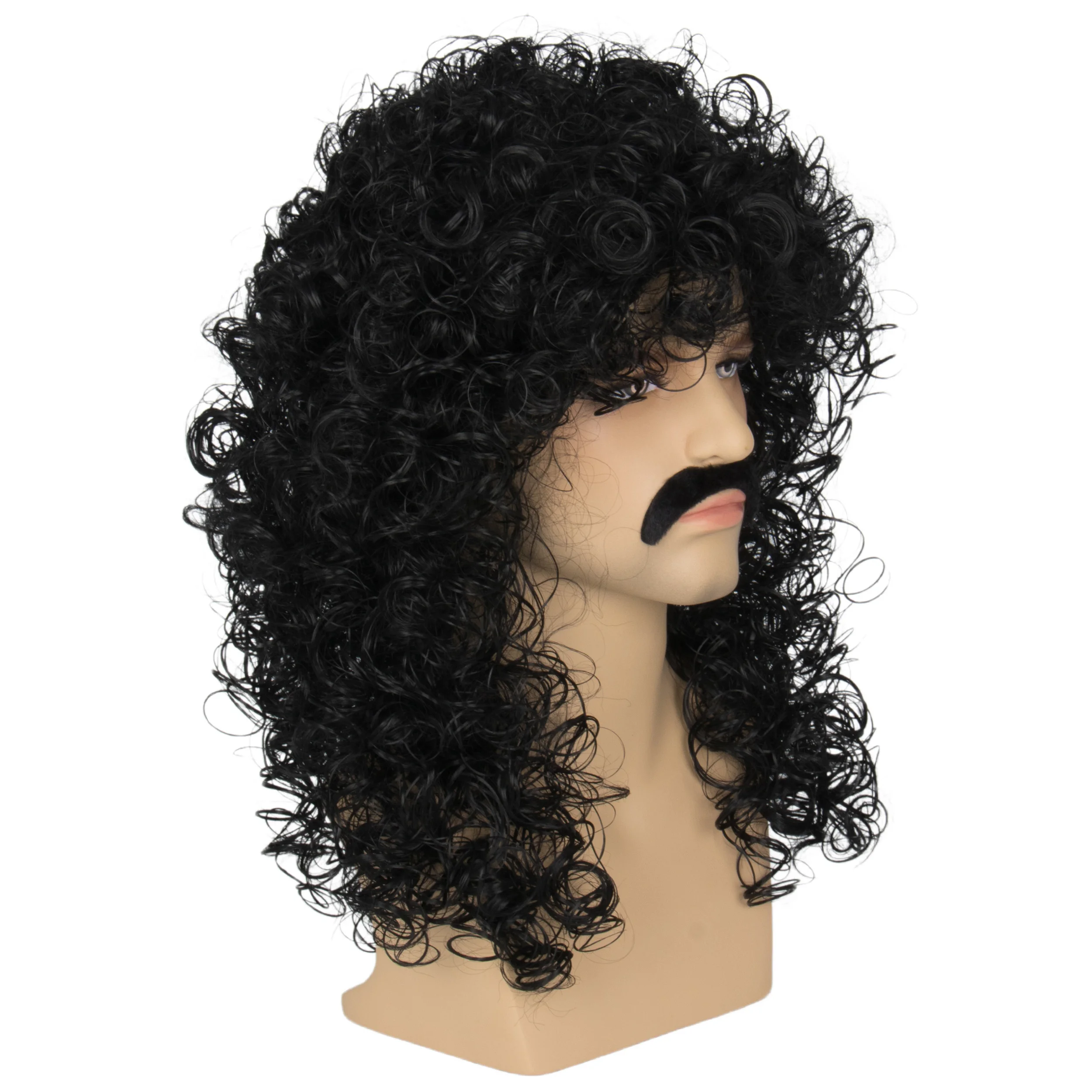 Miss U Hair Mens Wig 70s 80s Mullet Wig Rockstar Wigs For Men Slash Wig Long Black Curly Halloween Party Costume Wig