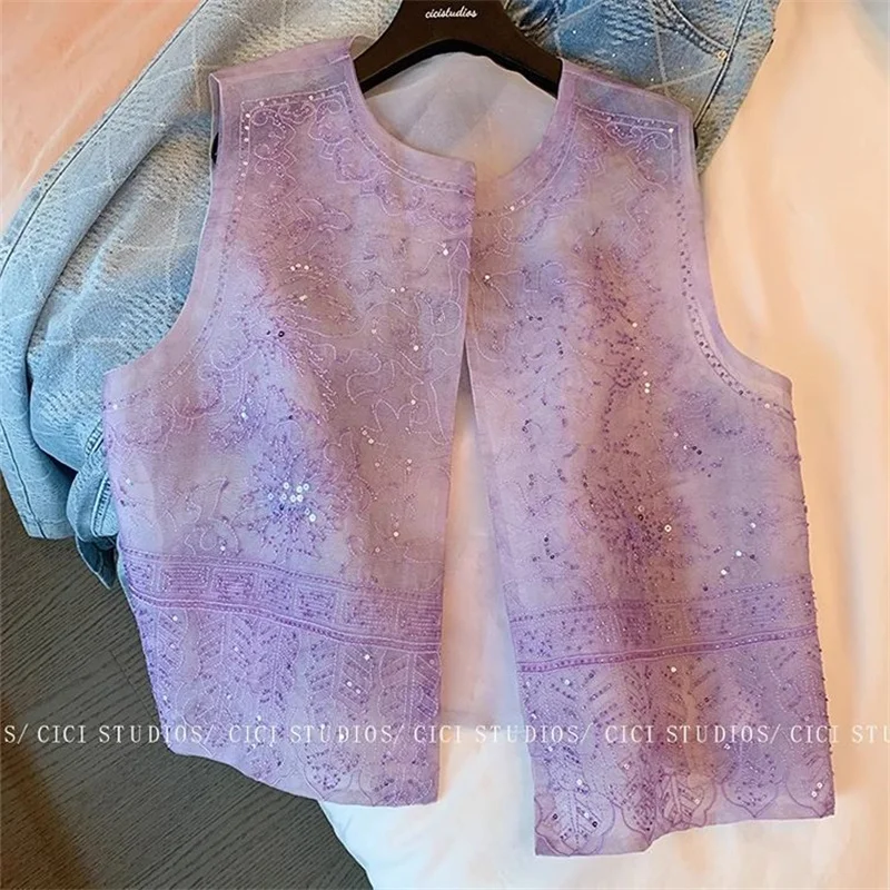 Beautiful Vests for Women Womens Jackets Sequined Temperament Summer Embroidered Chinese Vest Fashion Beaded Vest Jacket Outside