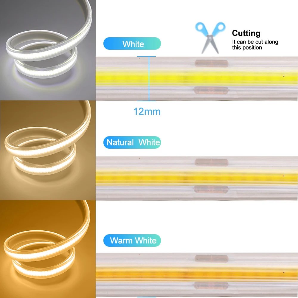 Dimmable COB LED Strip Light 220V EU Plug Waterproof 288LEDs/m Remote/Bluetooth/Panel/Tuya Wifi Control COB Linear Light Bar