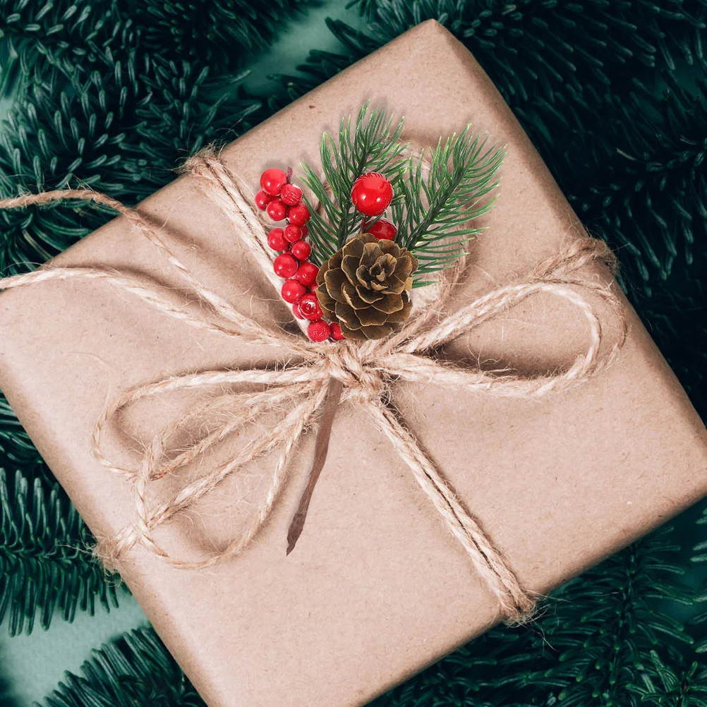 

15pcs Christmas Berry Picks Realistic Stems Artificial Green Needles For Xmas Wreath Decor Craft Twig Stem