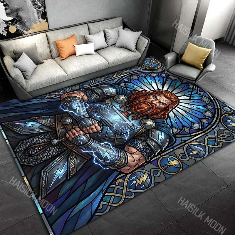 Thor holding hammer, blue glow Print Carpet Rug for Living Room Bedroom Sofa Doormat Home Decor Non-slip Floor Mat