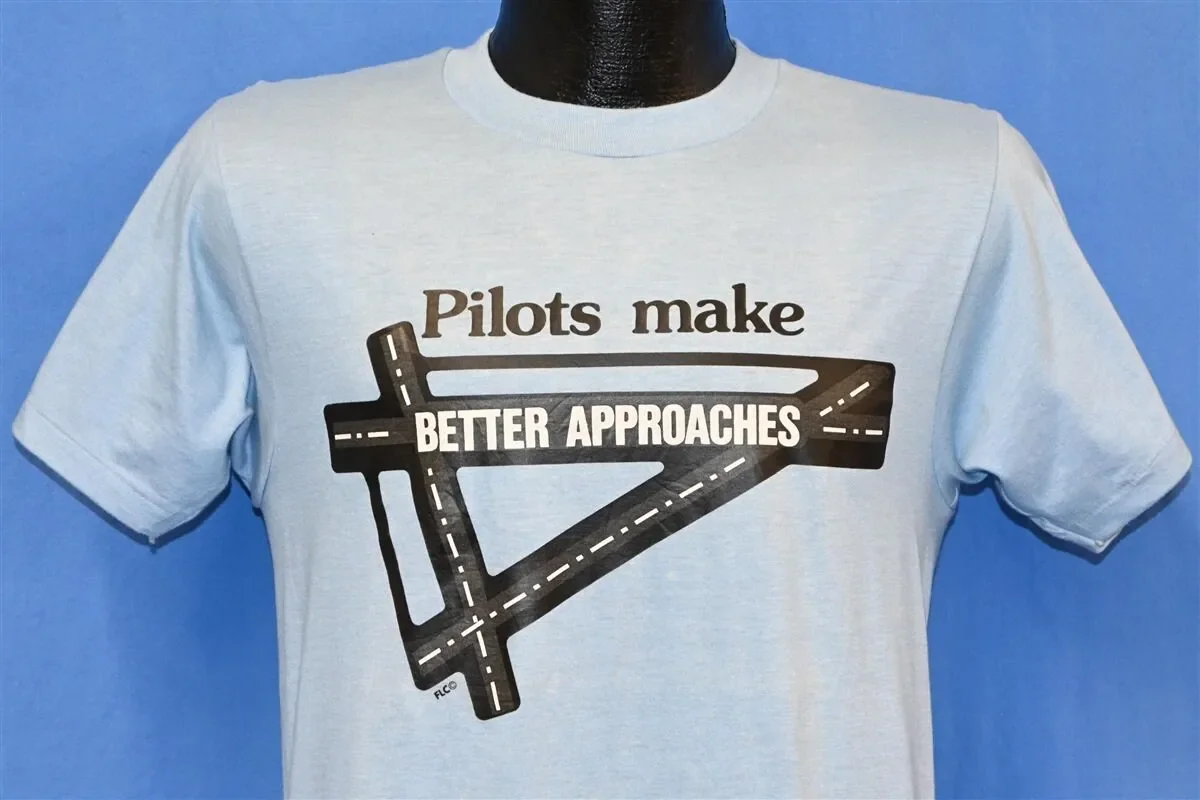 Camiseta azul de los 80 Pilots Make Better approach, divertida pasarela de avión