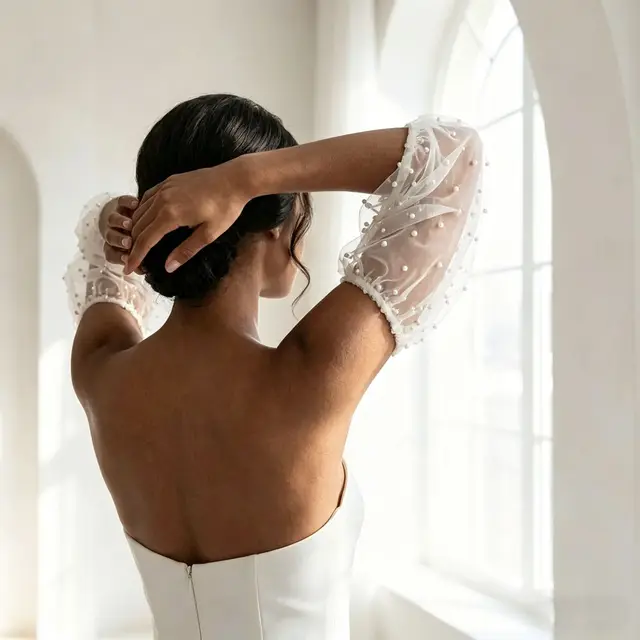 Elegant Pearl Over-sleeves for Women Detachable Sleeves Marriage Dress Accessories 3