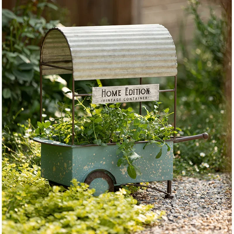 American Retro Flower Vessels, Creative Do Old Flower, Room Decoration, Handcart Plant Rack, Courtyard Lawn, Bonsai Basin