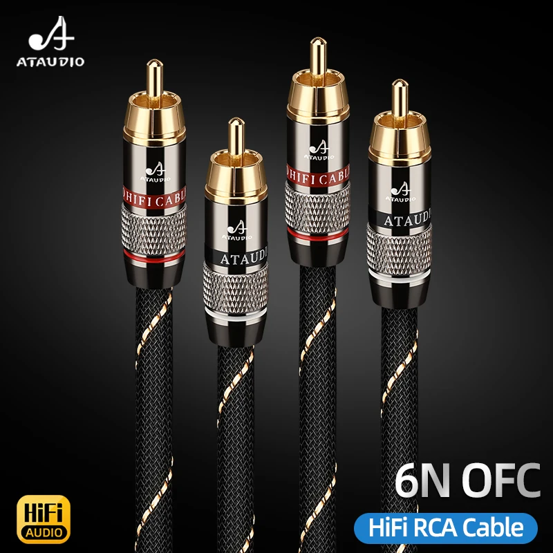 ATAUDIO One Pair HiFi RCA Audio Cable 6N OFC Double Shielding 2RCA to 2RCA  Male to Male for Amplifier Audio System and CD