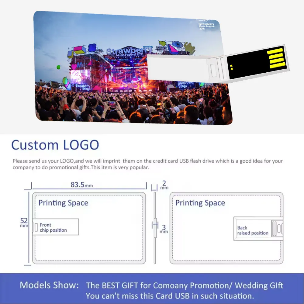 100pcs wholesale credit card model 2.0 Flash Drive 16GB 32GB 64GB memory card 8GB 4GB Pen Drive Color Printing Custom Logo Free