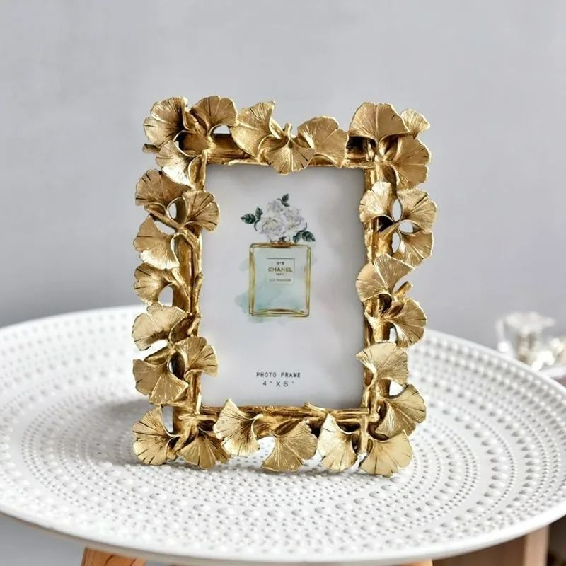 6-Inch Gold Ginkgo Biloba Creative Photo Frame Resin Picture Frame Home Desktop Photo Ornament Marcos Para Fotos Home Decor