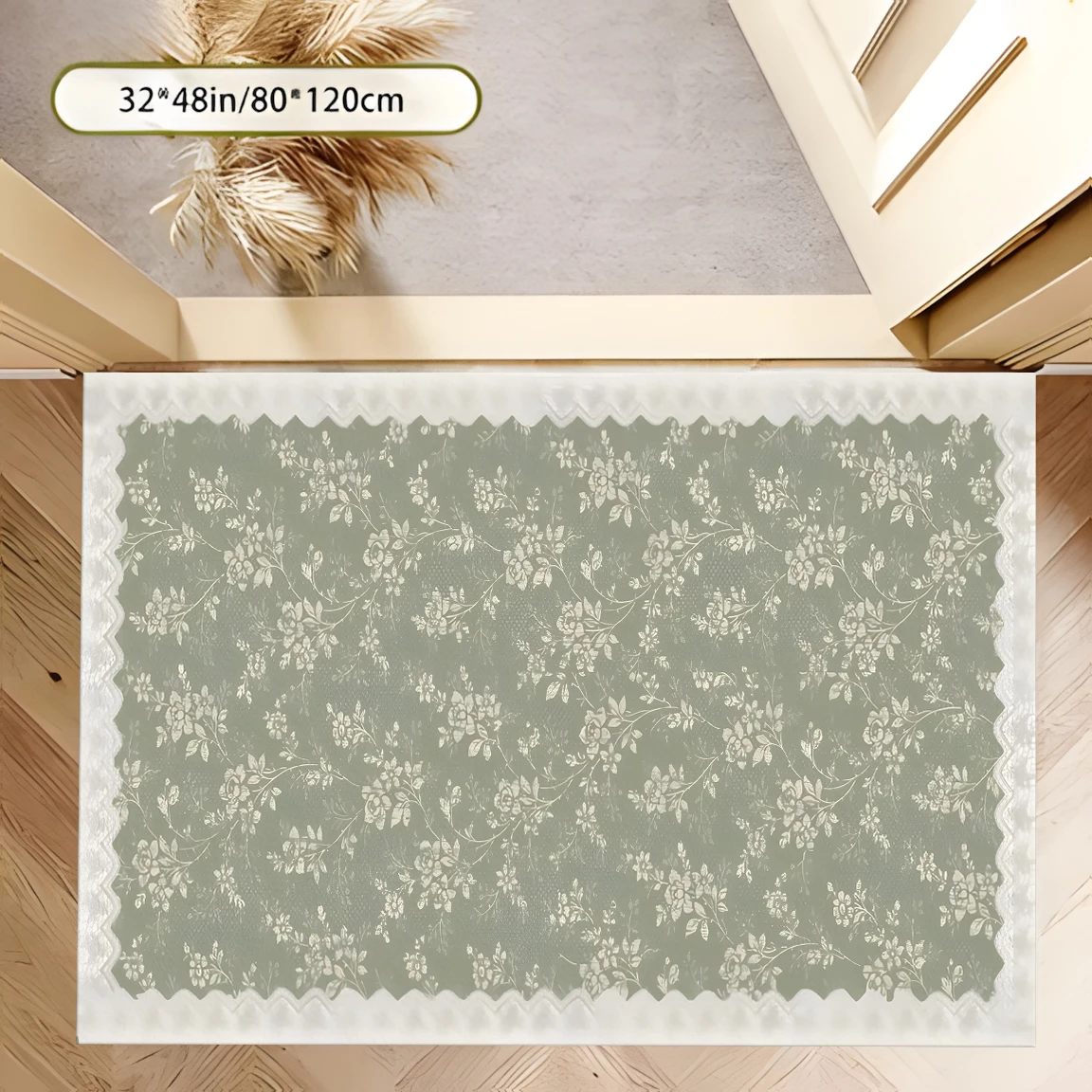 2D Carpet with Gray-Green Fresh Small Floral Pattern in Retro Pastoral Style for Living Room, Bedroom, and Bedside