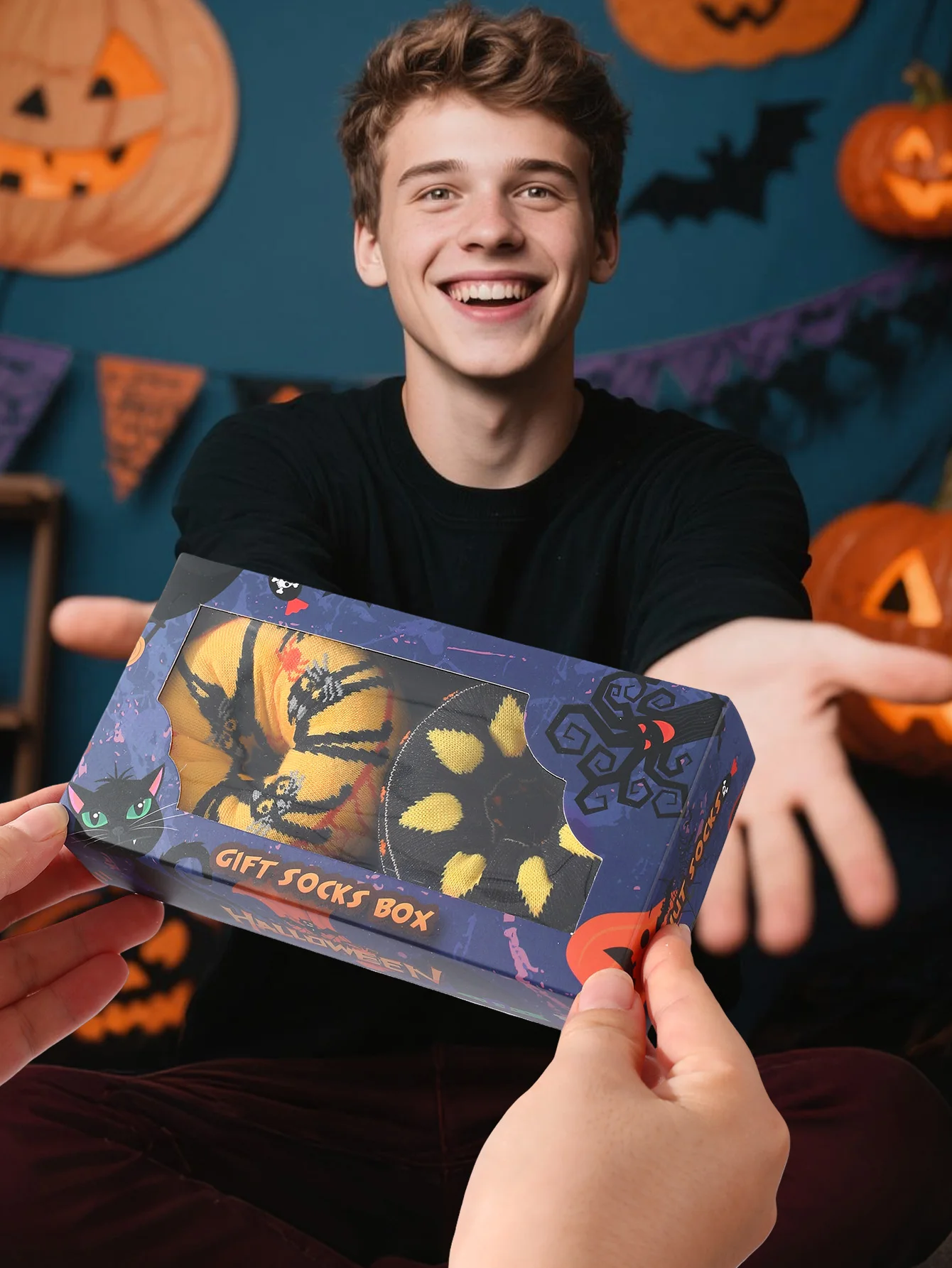 2 пары мужских и женских носков с уникальным и креативным дизайном, в форме пончика и веселыми подарками на Хэллоуин и другие праздники.