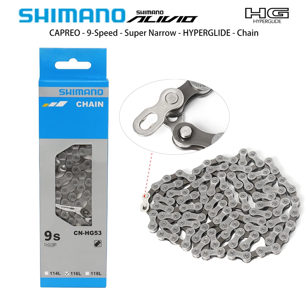 Shimano Alivio HG53 CN 9 Speed Chains Super Narrow HG MTB Bicycle Road Bike Chain 9-speed 9S 116 links 116L Mountain Bike Chain