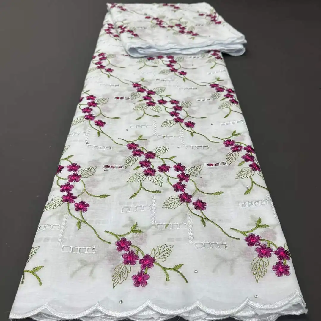 High Quality Swiss Voile Lace in Switzerland 100% Cotton Perforated Embroidery Material Style for Man Suit Fabric 5Yards AH0733