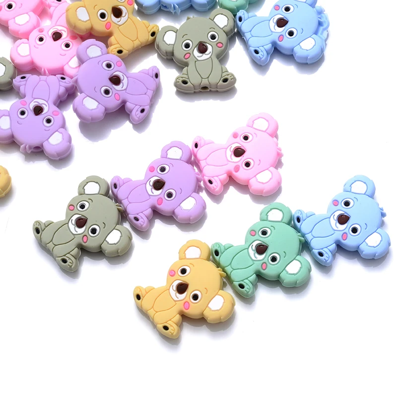 10Pcs/Lot Safe Silicone Beads Charm Cartoon Koala Shape Food Grade Safe Silicone Toys Tiny Rod For Necklace Accessories BPA Free