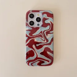 Korean INS Water Ripple Texture Laser Fashionable Phone Case for iPhone 16 15 14 13 Pro Max Back Phone Cover Capa