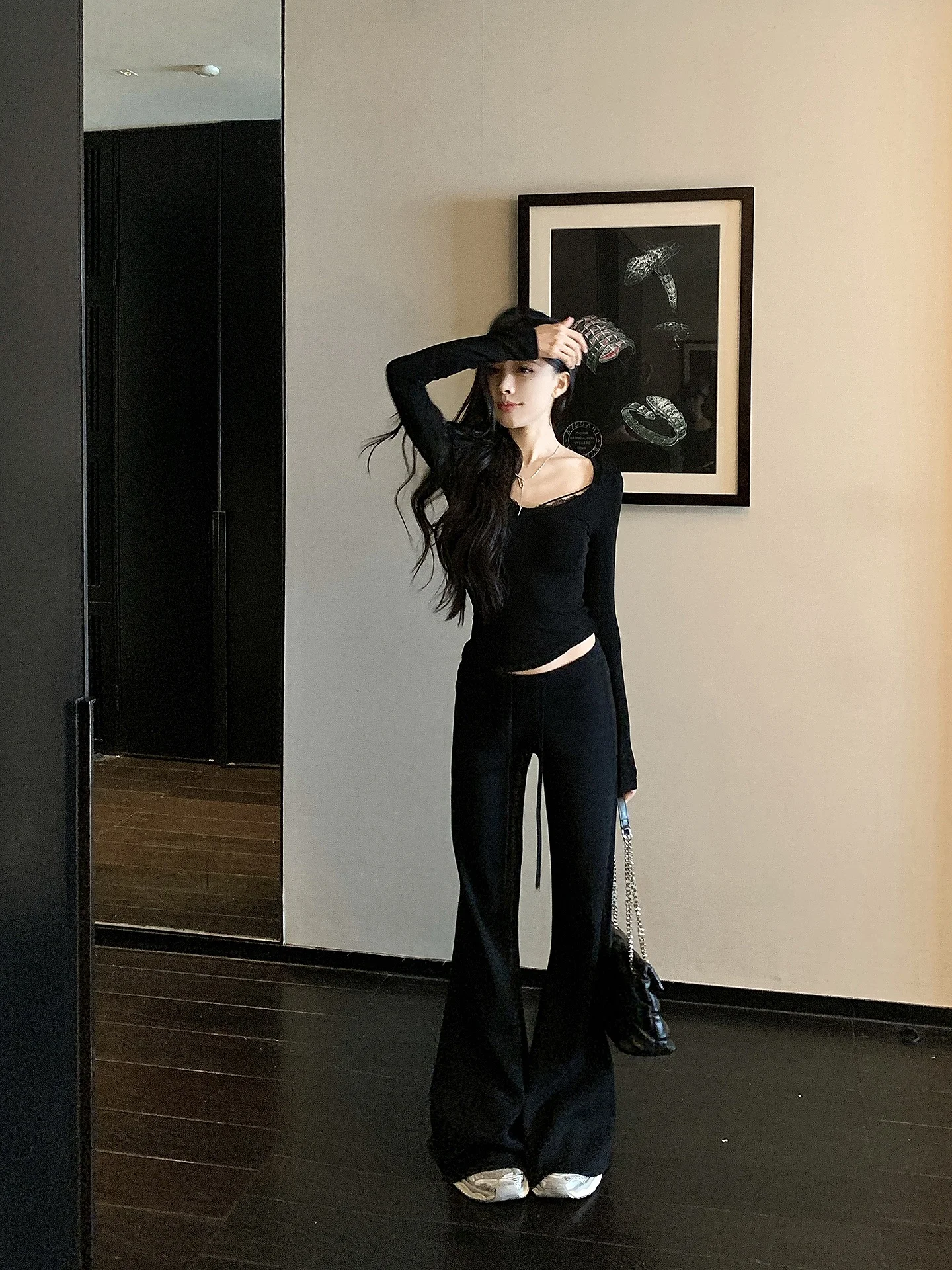 

Свободные широкие повседневные брюки с эластичным поясом, прямого кроя, длинные, осенняя новинка, с эффектом удлинения ног, женская мода